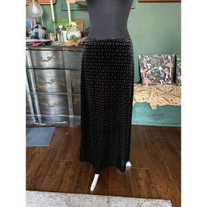 California Influence Vintage‎ Black Velvet Metallic Silver Maxi Skirt Medium USA